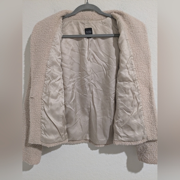 Eileen Fisher Cream Fuzzy Teddy Boucle Wool V-Neck Single Closure Blazer Jacket - Picture 9 of 15